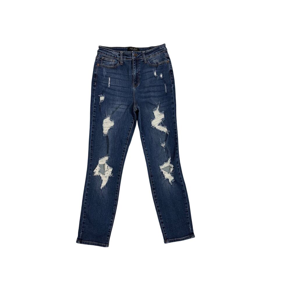 Judy Blue High Waist Destroyed Cuff Boyfriend Dark Wash Denim Jeans Size 7 | 28